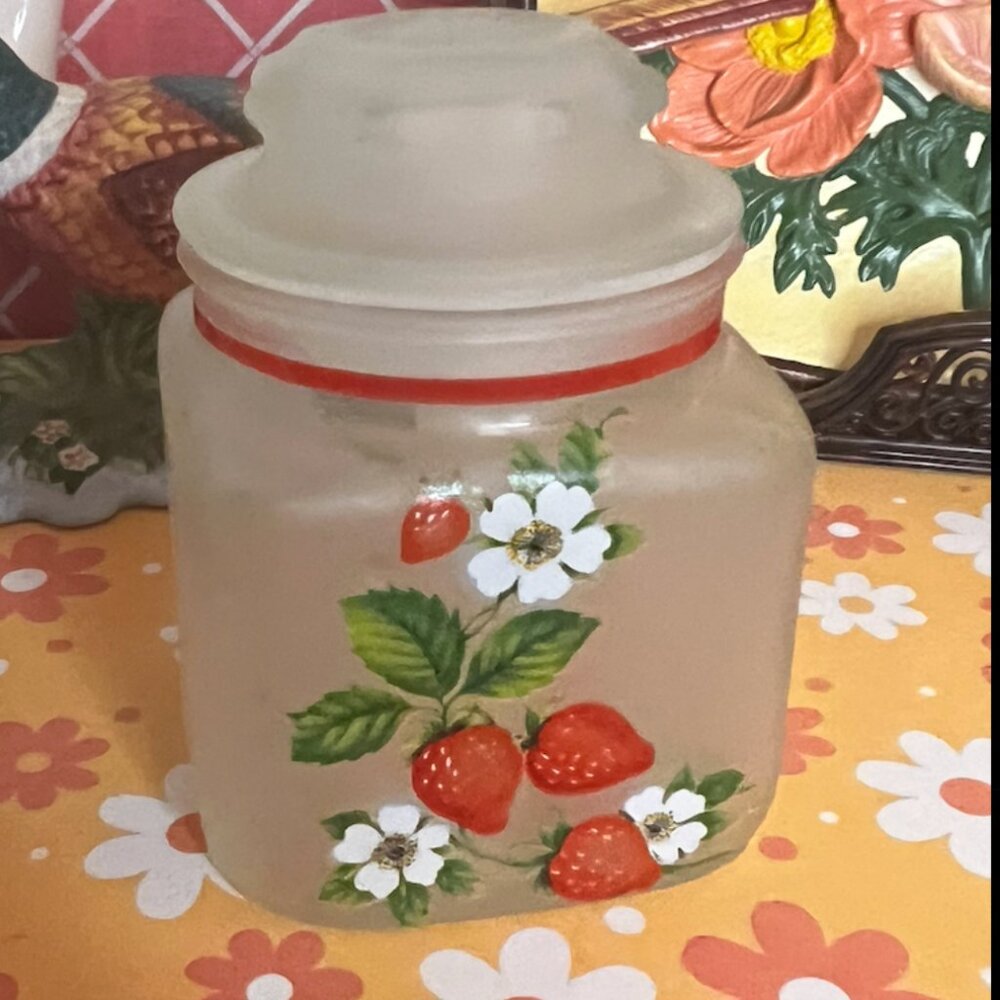Vintage Westmoreland Strawberry Glass Canister- SMALL